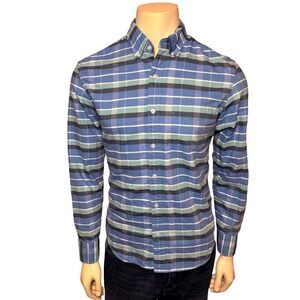 J.Crew Mens Flex Oxford Slim Untucked Plaid Button Down Shirt Blue Green AV134 M